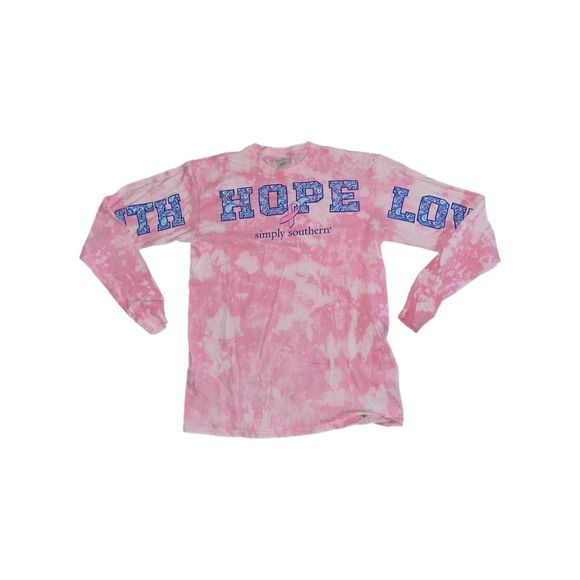 Simply Southern Breast Cancer Hope Bleached Long Sleeve Tee - Picture 1 of 5